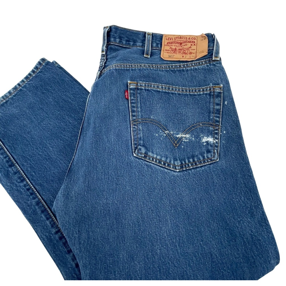 Levis 501 Original Fit Jeans Mens 38x30 Vintage Blue Denim Button Fly 501-0115
